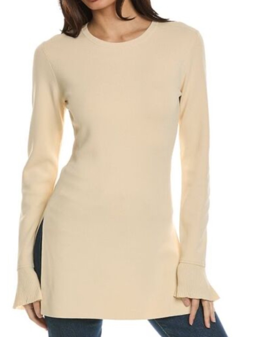 Theory Milania Bell Sleeve Knit Tunic sweater blouse M beige cream